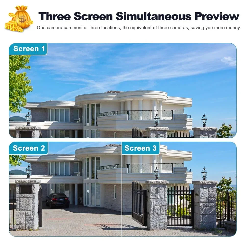 12MP 2.4G Caméra WIFI IP Trois lentilles PTZ 4K Sécurité extérieure AI Détection humaine Alarme de vision nocturne infrarouge RJ45 CCTV intelligente