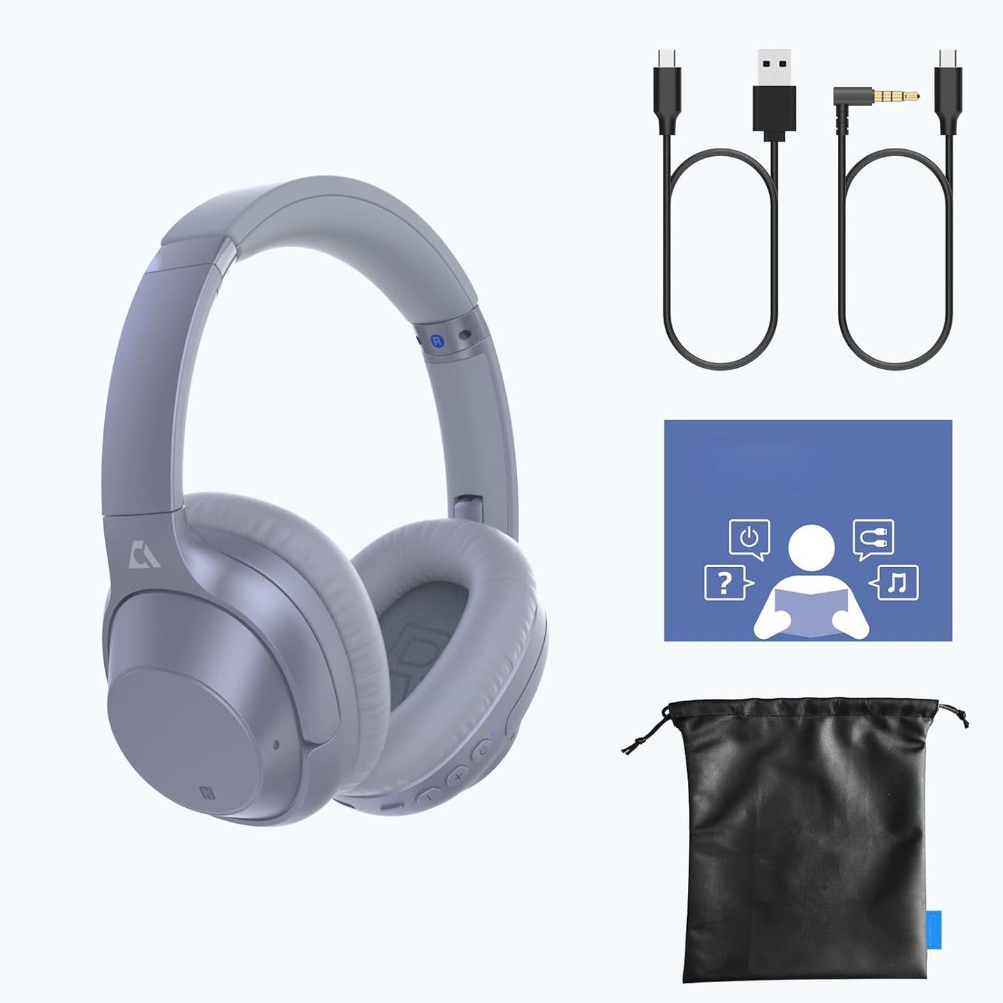 Casque Bluetooth sans Fil Reducteur de Bruit Active, Casque Anti Bruit Bluetooth 5.2, 75 Heures de Récréation, Audio Hi-Res, Confortable, Pliable, pour Voyage/Maison/Travail (Argent)