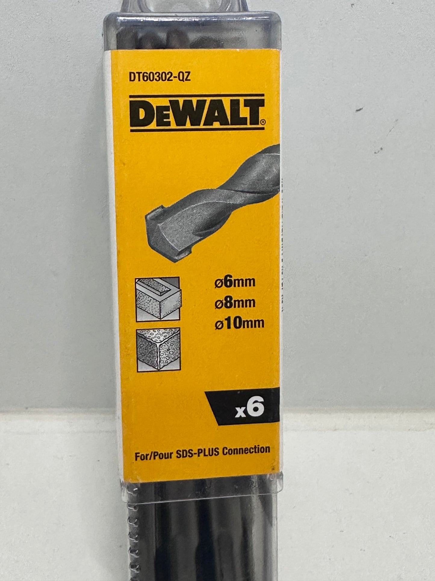 DEWALT - Jeu de 6 Forets SDS-PLUS - DT60302-QZ - Forets Ø6mm x2, Ø8mm x2; Ø10mm x2 - Perçage Béton - Forets SDS-PLUS pour Perforateurs