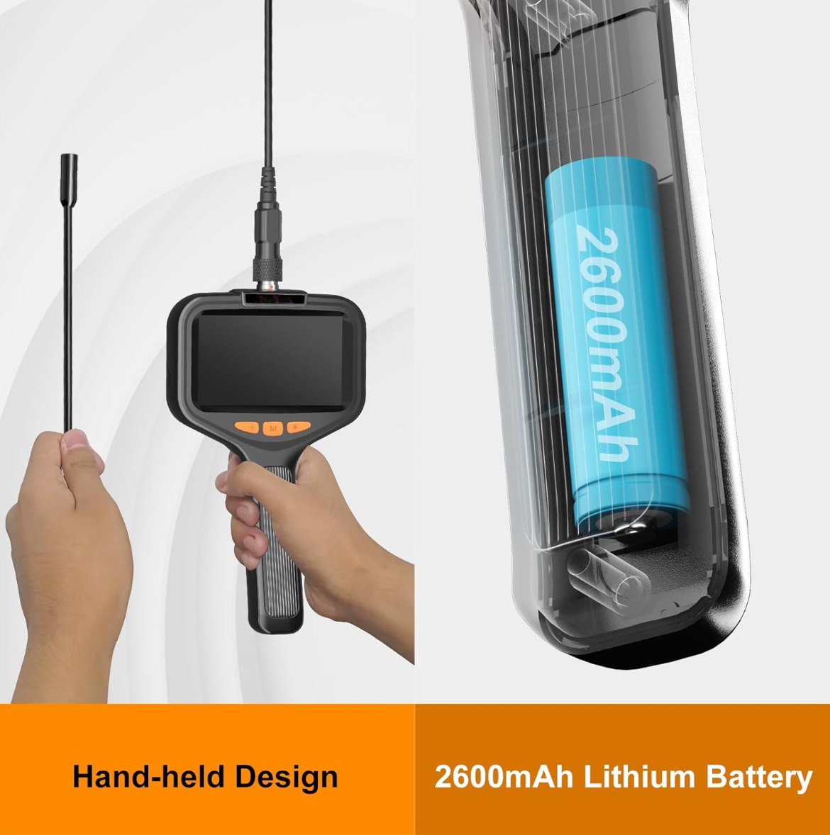 Camera Endoscopique, 8 mm 1080P HD Endoscope numérique, Camera Inspection Canalisation étanche IP67 avec 8 lumières LED, Endoscope Camera à Étanche IPS de 4,3 Pouces, Câble Semi-Rigide-5M