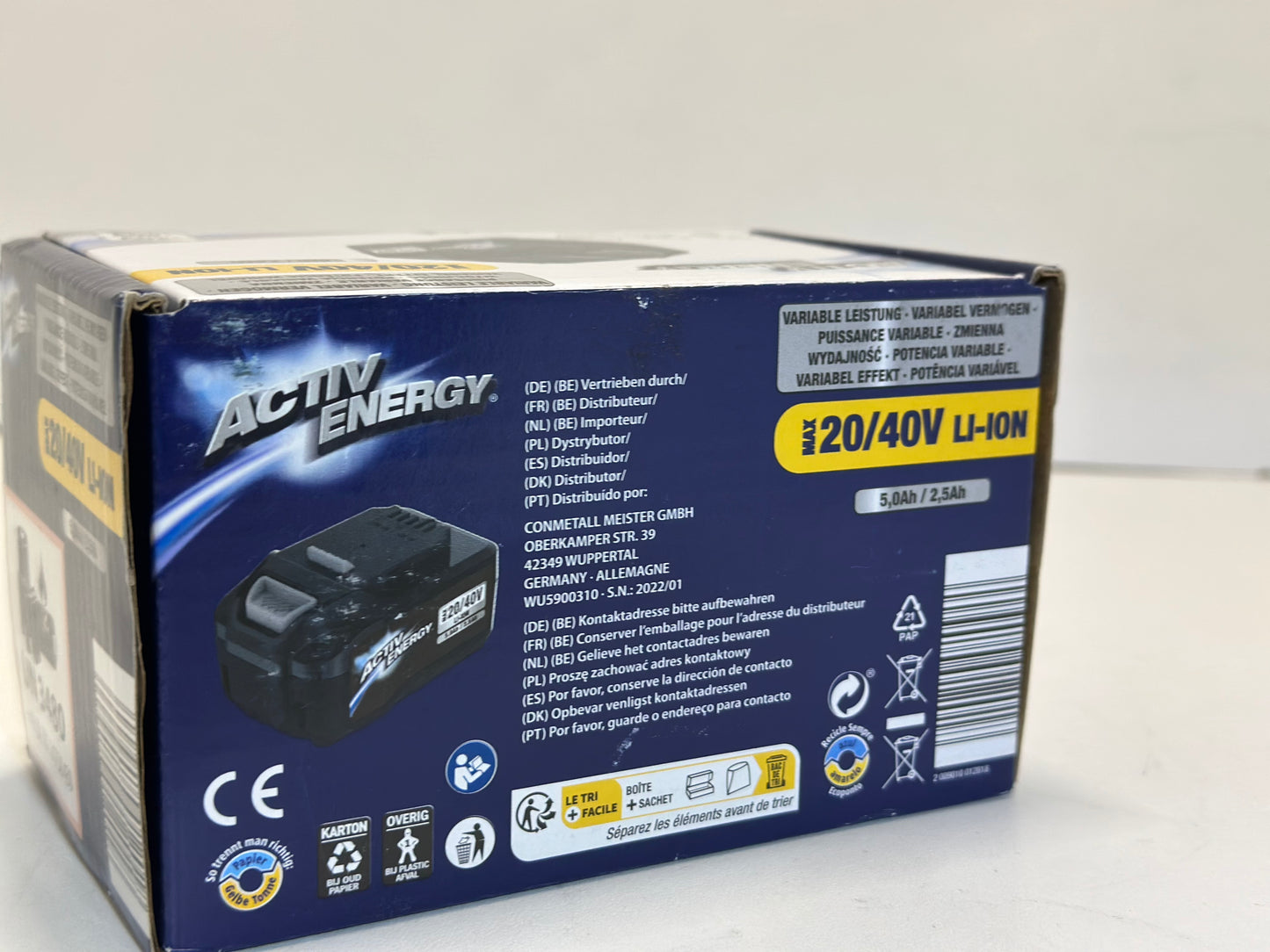 Batterie 20/40 v puissance variable 2,5-20v et 5ah-40v ACTIV ENERGY
Neuf