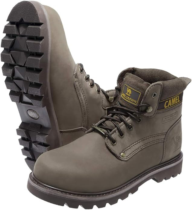 CAMEL CROWN Bottes à lacets Bottes de combat pour hommes Bottes de travail Bottes pour hommes Chaussures de travail en cuir Bottes de travail classiques à tige courte pour extérieur Bottes de loisirs antidérapantes