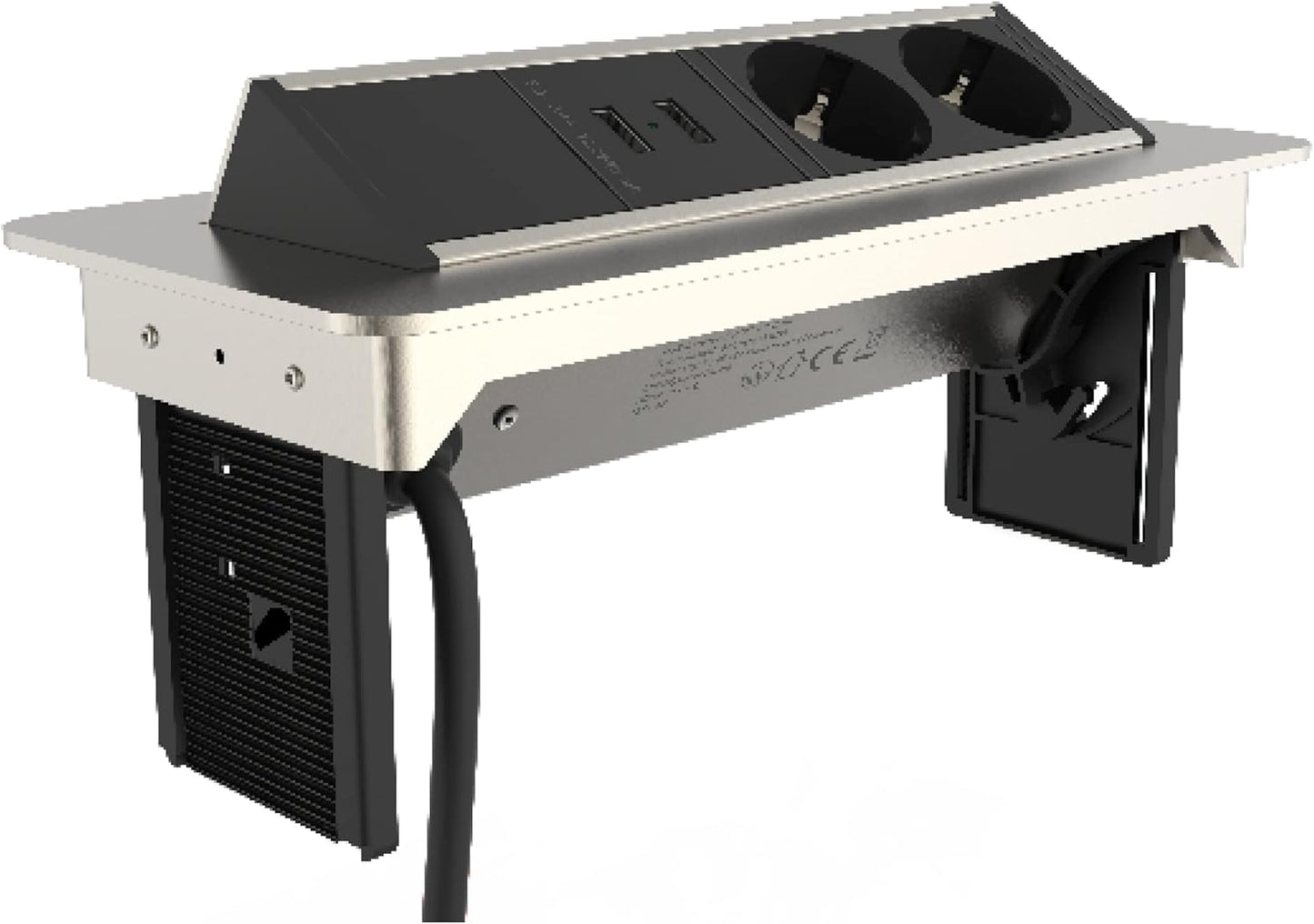 SCHÜTTE Multiprise Pliable pour Plan de Travail (2 Ports USB et 2 Prises de 230 V), Prise encastrable pour la Cuisine à équiper, Prise de Table en Acier Inoxydable
