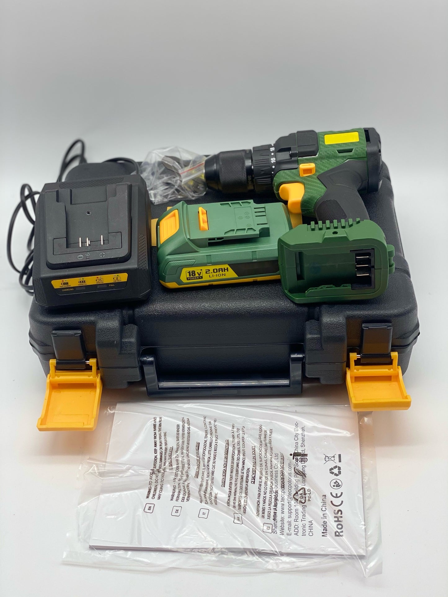 TECCPO Perceuse Visseuse sans Fil Brushless, 45Nm, Chargeur Rapide, 1 Batterie 2000mAh, 2 vitesses