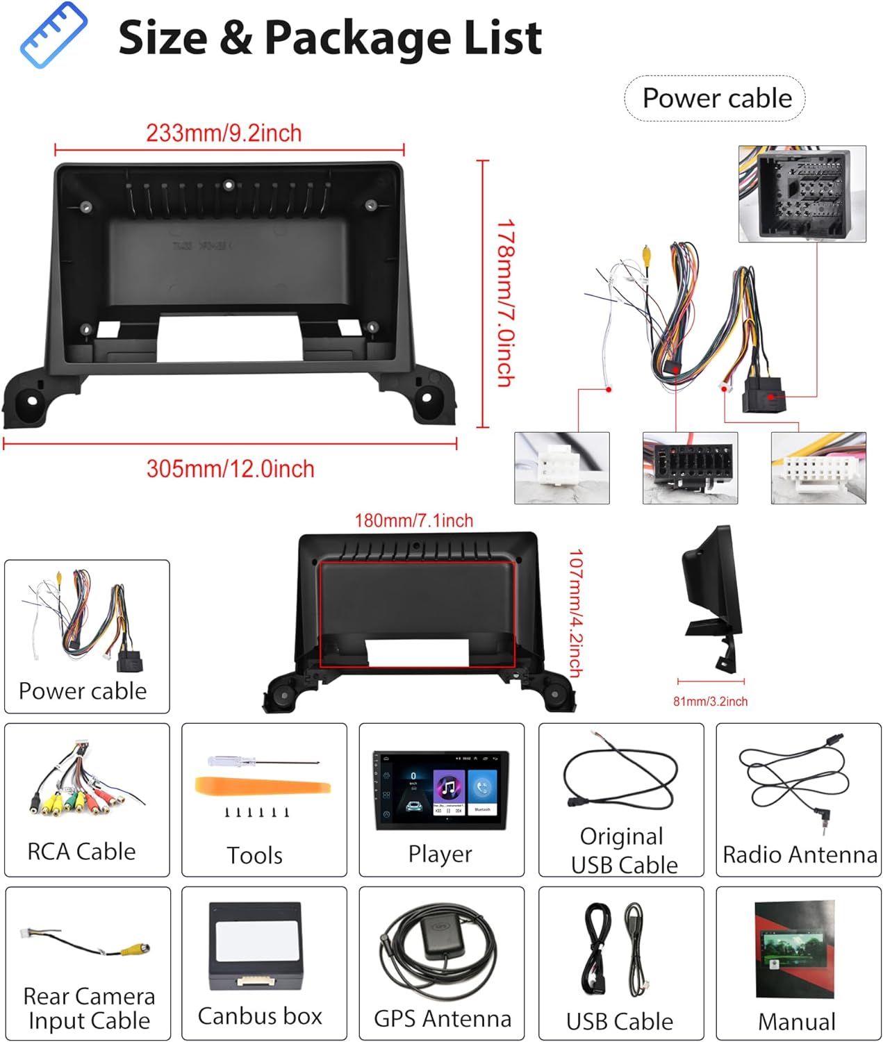 Podofo Android Autoradio pour Peugeot 5008/4008/3008 2017-2020,Auto GPS Navi 9" Écran Tactile WiFi Bluetooth FM RDS Lien Miroir USB Auto Radio Stéréo Lecteur
