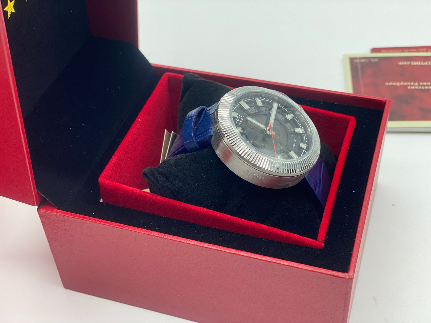 CCCP Monino CP-7025-01 Montre pour homme avec bracelet en cuir véritable Bleu