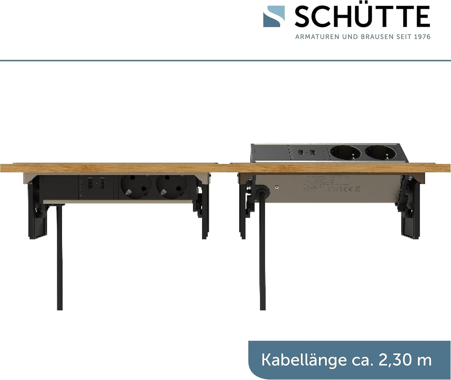 SCHÜTTE Multiprise Pliable pour Plan de Travail (2 Ports USB et 2 Prises de 230 V), Prise encastrable pour la Cuisine à équiper, Prise de Table en Acier Inoxydable