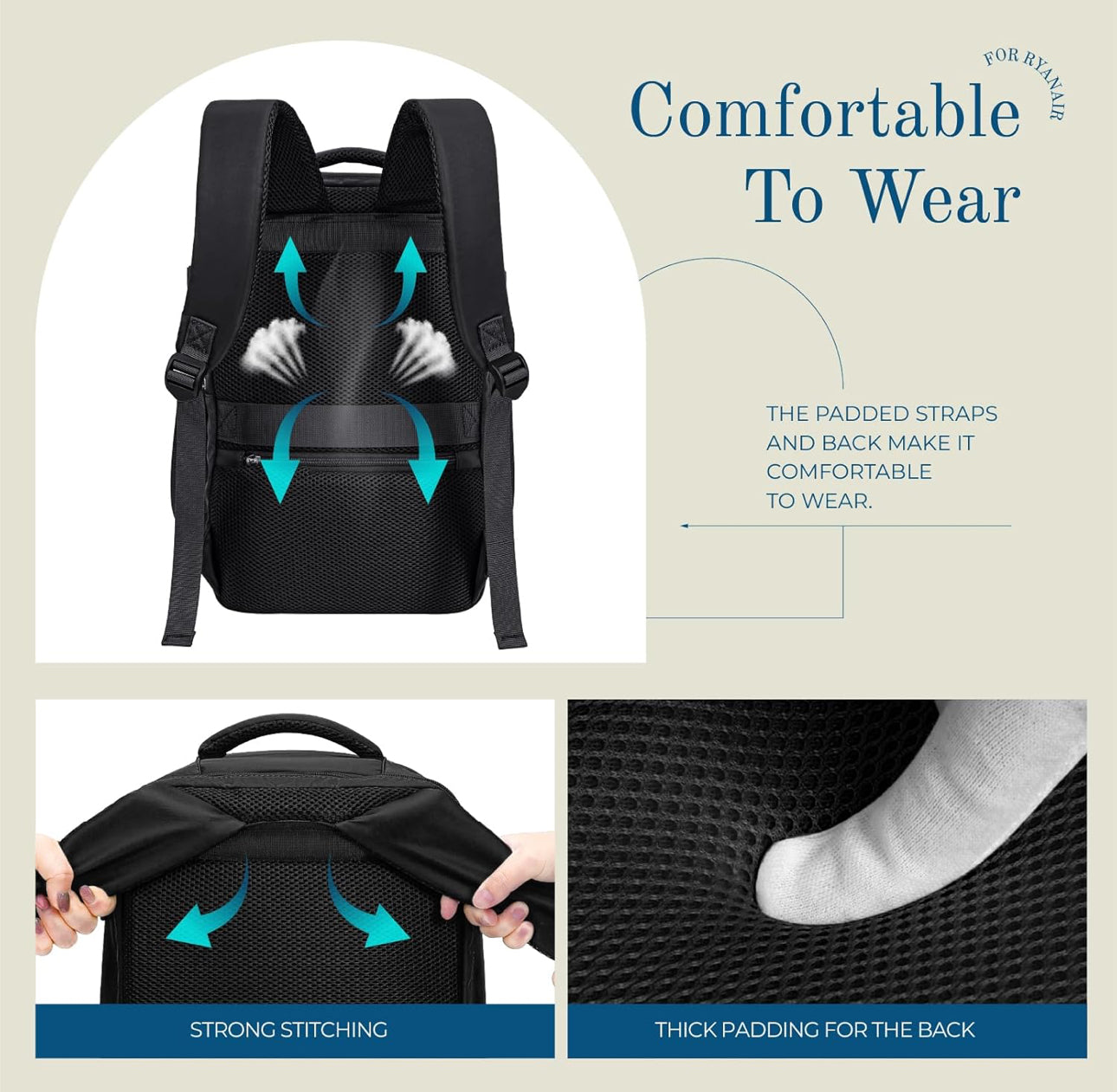 Sac a Dos Voyage Cabine Avion Valise Bagages Cabine Sac 40x20x25 pour Ryanair Easyjet Vueling Wizz Air Femme Homme
