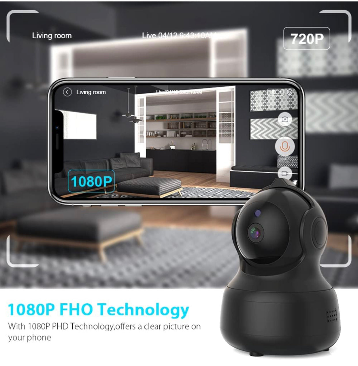 Caméra Surveillance WiFi 1080P IP sans Fil 2,4 G, Vision panoramique avec détection Mouvement neuve