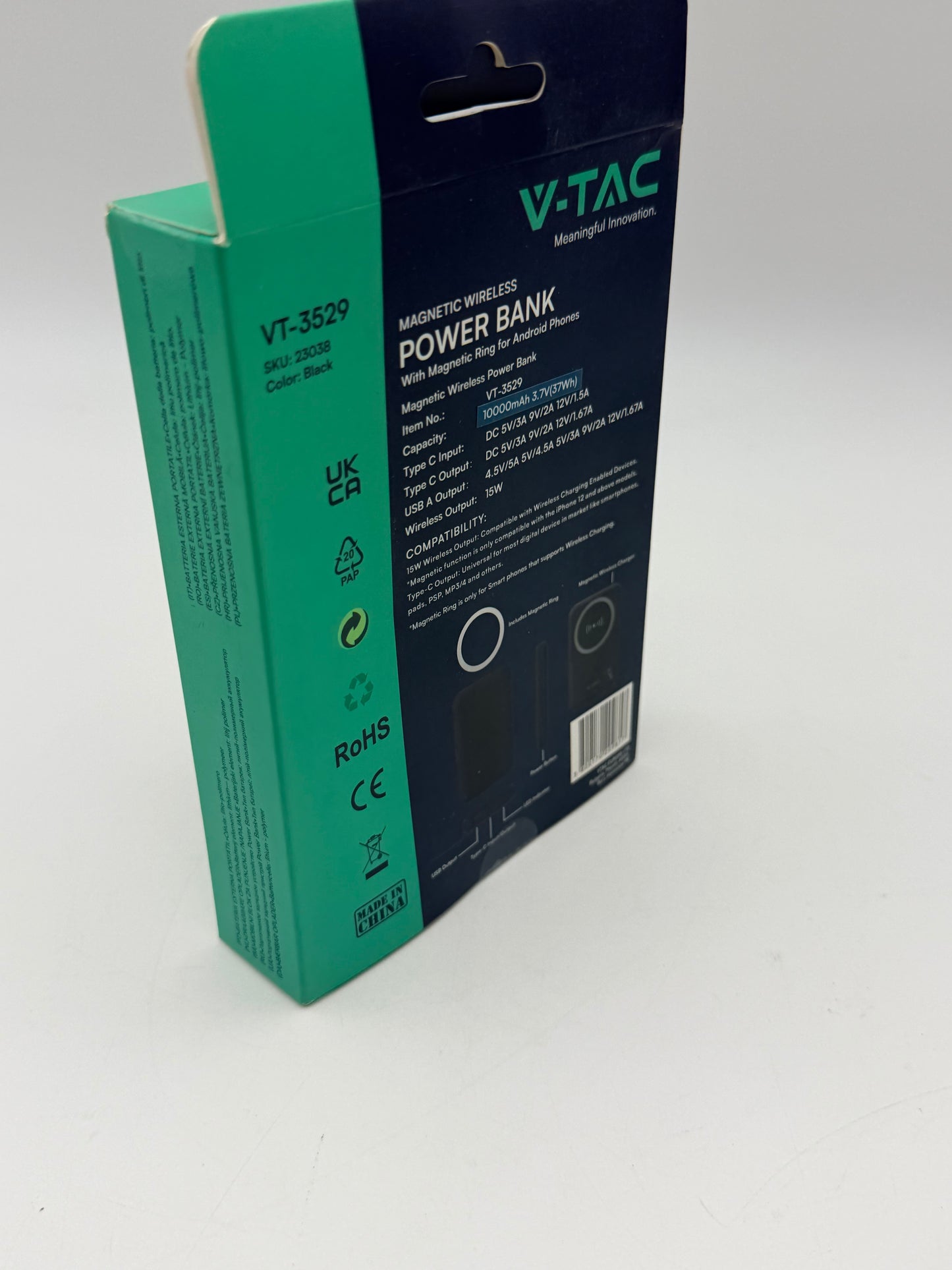 V-TAC Power Bank Magnétique Compatible avec MagSafe - 10 000 mAh - Charge Rapide PD 20 W - Batterie Externe pour Apple iPhone 12/13/14/15/Mini/Pro/Max - Noir