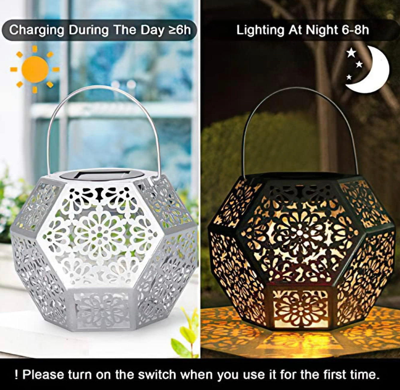 Lanterne Solaire LED Exterieur Lampe Solaire de Jardin Exterieur Suspendue Étanche Lumière Accrochant Éclairage Décorative Forme de Diamant pour Jardin Patio Pelouse Couloir Allée - Argent