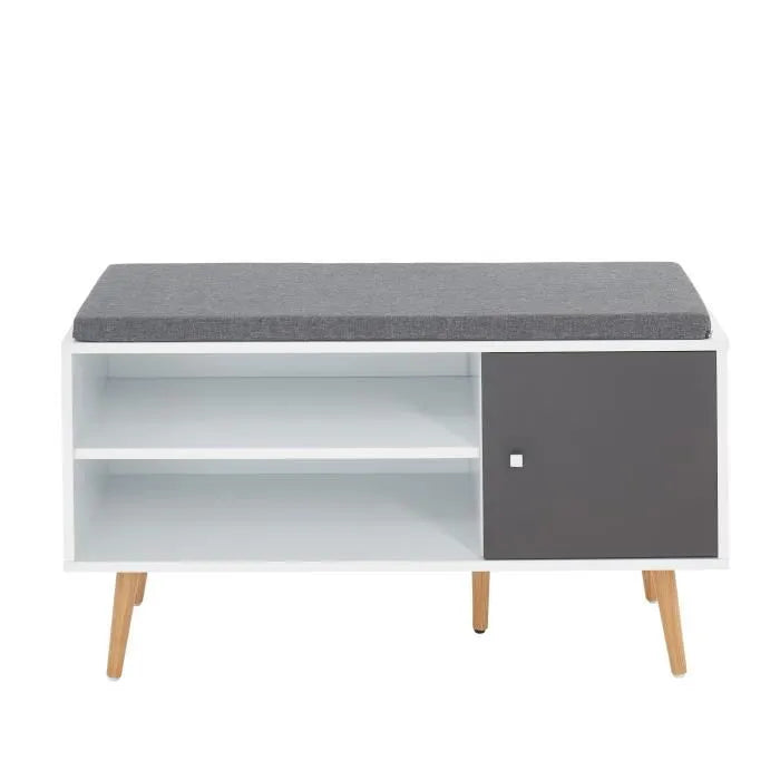 Banc à chaussures - Blanc et gris anthracite - L 95 x P 39,5 x H 50 cm a monter soit même