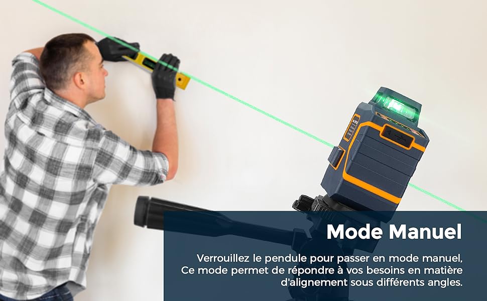 Niveau Laser 360°, Auto-nivelant Ligne Horizontale 360° + Ligne Laser Verticale rechargeable USB-C