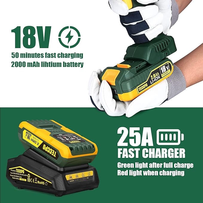 TECCPO Perceuse Visseuse sans Fil Brushless, 45Nm, Chargeur Rapide, 1 Batterie 2000mAh, 2 vitesses
