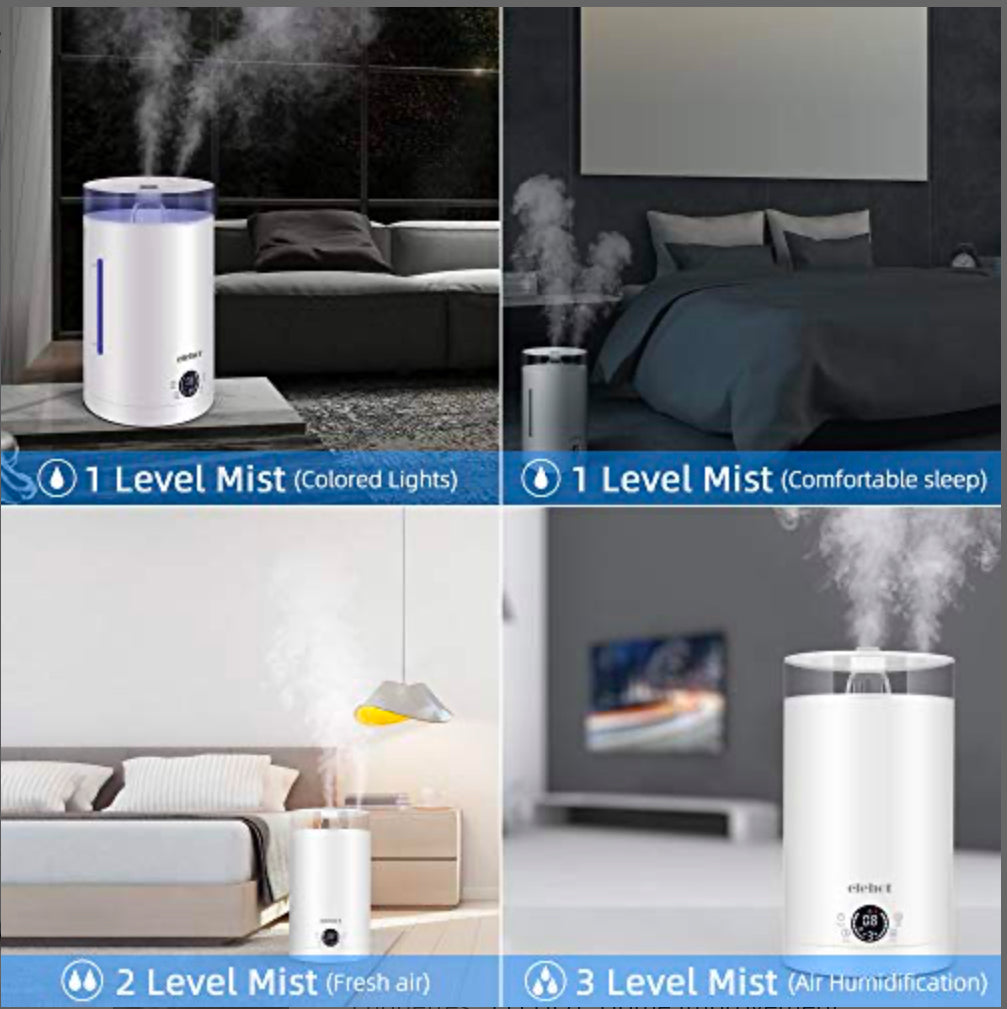 Humidificateur d’Air Bébé Maison Chambre 3L Humidificateur Ultrasonique Silencieux ELEHOT