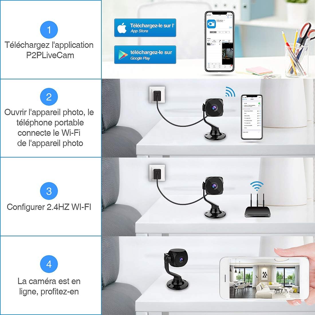 Mini Camera Espion,KEAN Micro Caméra de Surveillance WiFi sans Fil sur 5 Heures Batteries FHD Camera Miniature IP Cachée Spy avec Vision Nocturne et Détection de Mouvement pour de Sécurité Intérieure