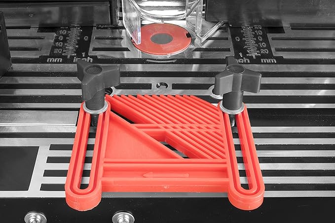 Table de fraisage supérieure Güde (en aluminium moulé sous pression avec rainures de guidage pour butée parallèle, butée d'angle, LxL : 45,4-86x33,4 cm, largeur de travail max. 20 cm, pour fraiseuses avec panier de fraisage ø jusqu'à 15,5 cm)