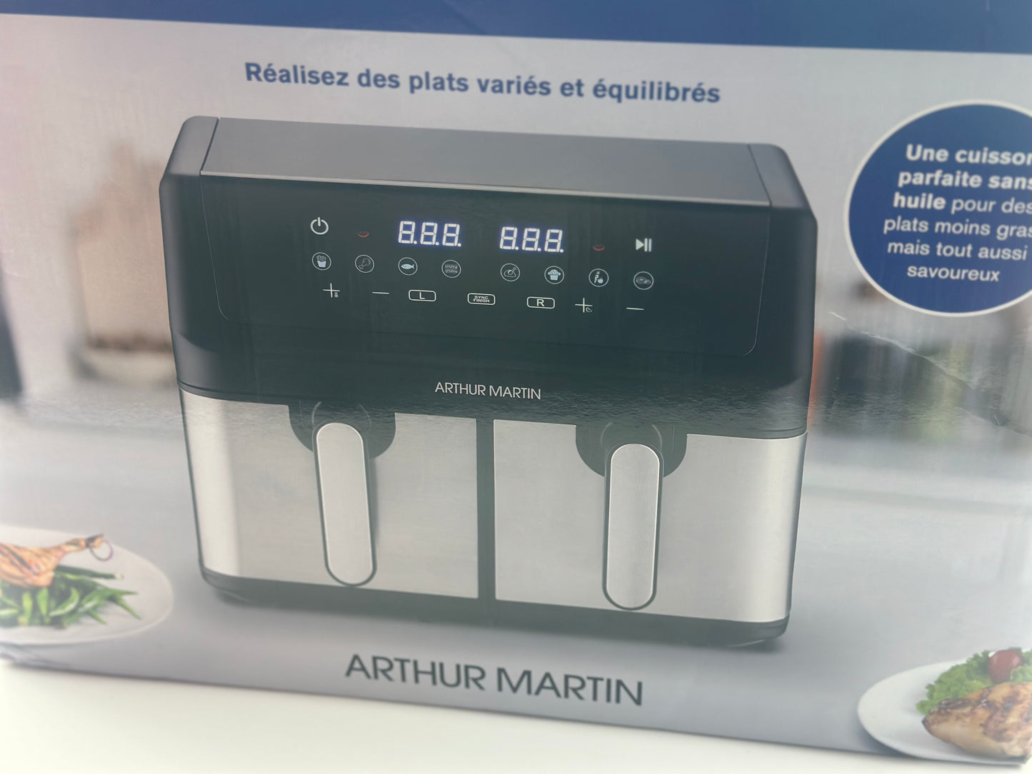 FRITEUSE SANS HUILE - ARTHUR MARTIN - AIRFRYER - 2 CUVES DE 4,5L - 2000W - AFFICHAGE LED