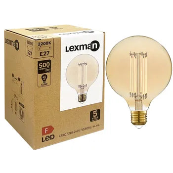 Ampoule led filament carbone, globe 125mm, E27, 45W, blanc très chaud, LEXMAN