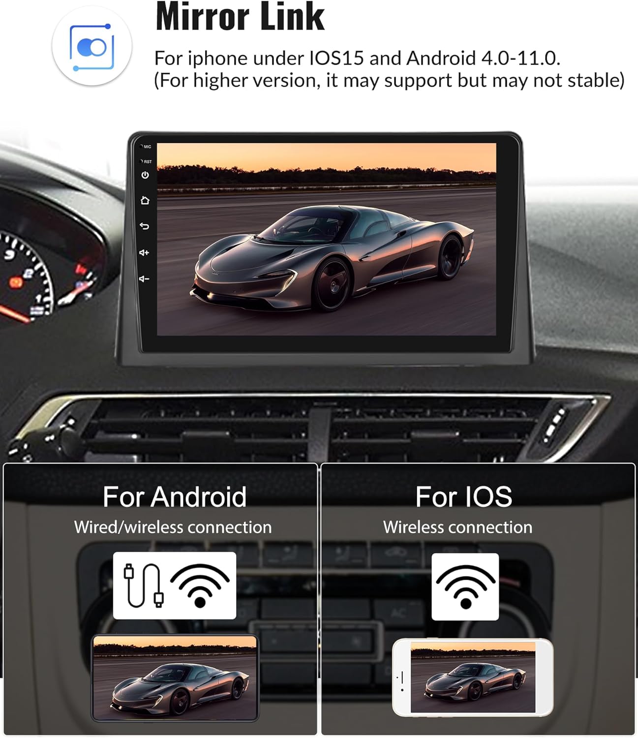Podofo Android Autoradio pour Peugeot 5008/4008/3008 2017-2020,Auto GPS Navi 9" Écran Tactile WiFi Bluetooth FM RDS Lien Miroir USB Auto Radio Stéréo Lecteur