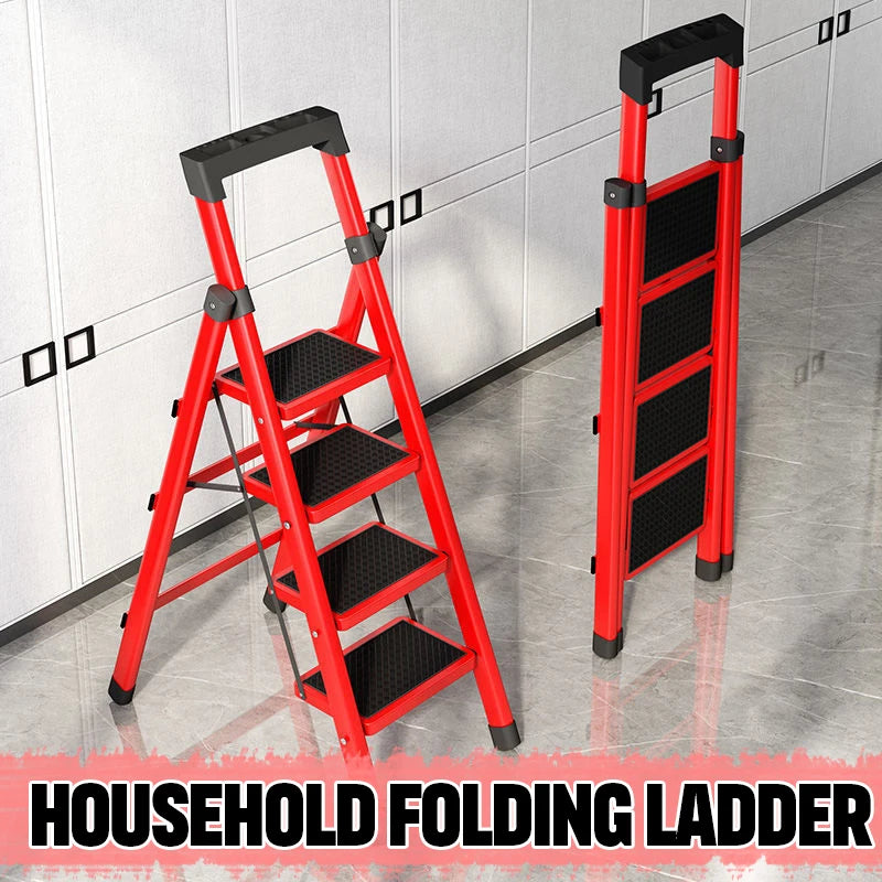 Échelle pliante en 4 étapes Escaliers hauts en acier au carbone pour la maison Échelle de maison pliable Cuisine domestique Échelle Tabouret Escaliers pliants