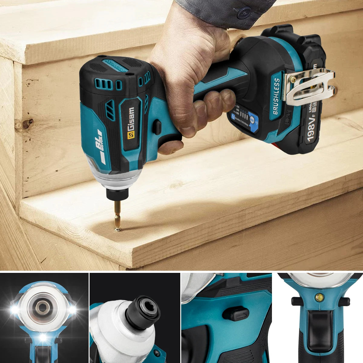 Visseuse à choc électrique à impact sans balais (brushless) 588NM sans fil à 4 vitesses 1/4 Entraînement carré Outil électrique DIY pour batterie Makita 18V