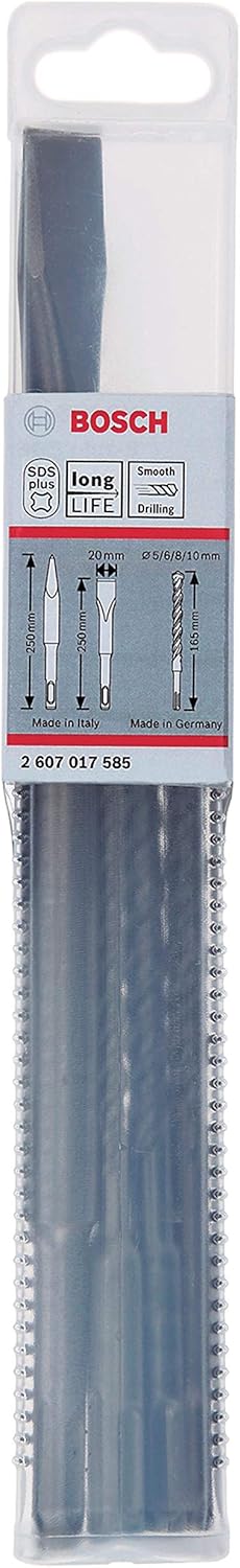 Coffret de 6 forets et burins pour marteau perforateur Bosch Professional 2607017585 SDS Plus-5 (pour béton et maçonnerie ; accessoires : marteau perforateur