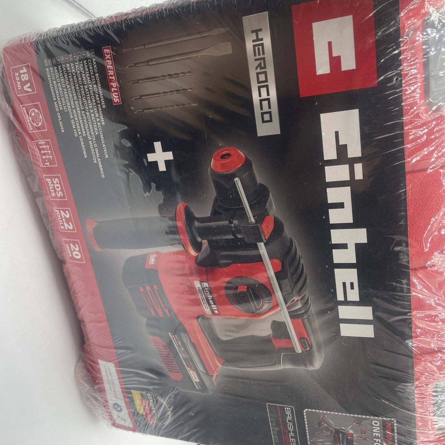 Einhell Professional Marteau Perforateur sans fil HEROCCO +5 - Power X-Change (18V, 2.2J, SDS-Plus, avec coffret de transport E-Box, moteur sans charbon) Livré avec Batterie 3,0Ah et Chargeur