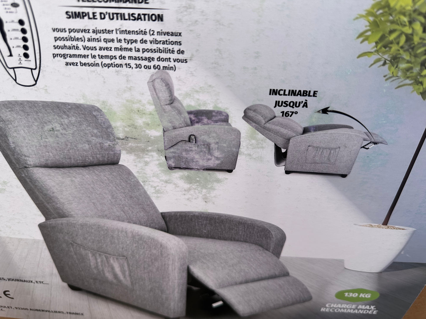 MOBILIER RAINEAU Fauteuil inclinable massant et chauffant RELAX9 - Gris garantie