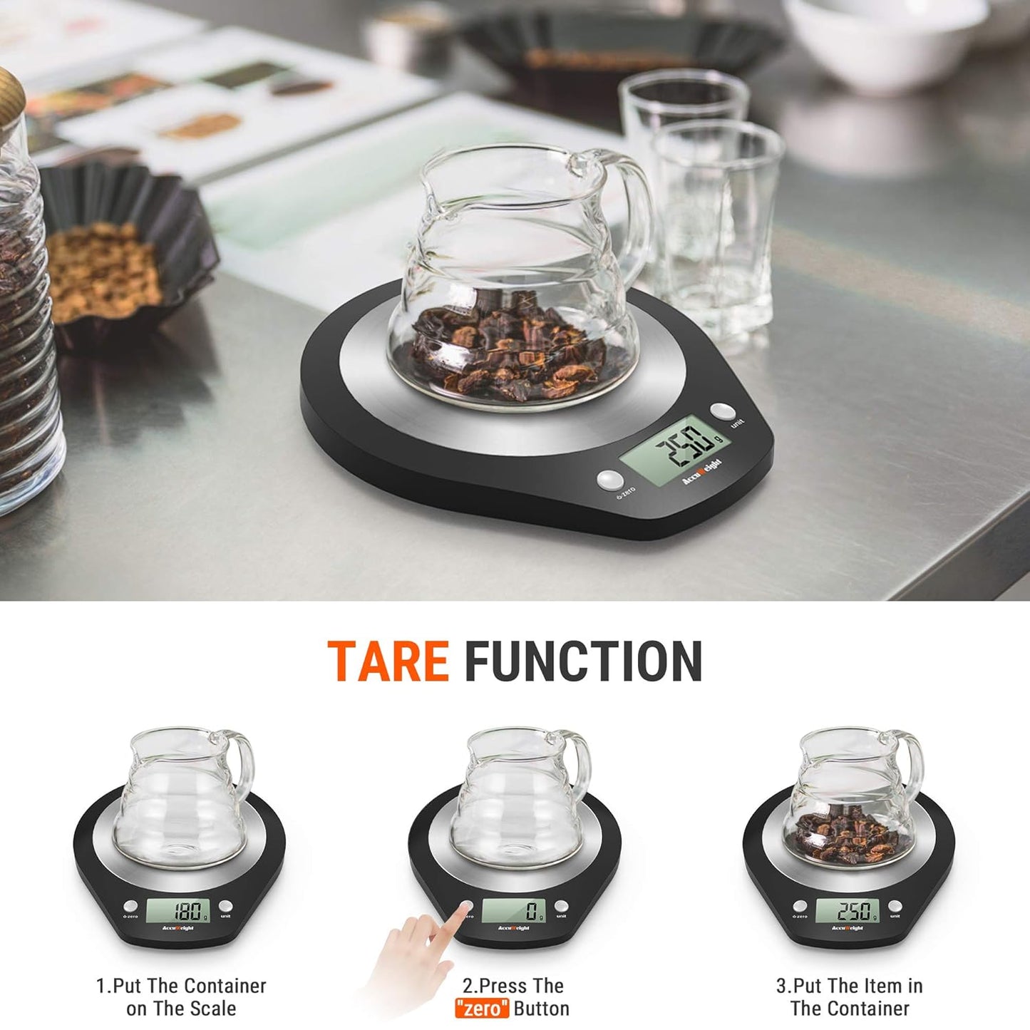 Balance de cuisine numérique 203, pour nourriture ou courrier, en acier inoxydable, fonction de mesure pour liquide en ml, 5000 g, incréments de 0,1 oz ou 1 g
