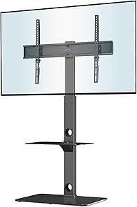 Support TV sur Pied pour 30-70 Pouces Montage au Sol Téléviseurs Incurvés Plats LED OLED LCD jusqu'à 40 kg, Pivotant Hauteur Réglable avec 2 Etagères, Max VESA 600x400 mm