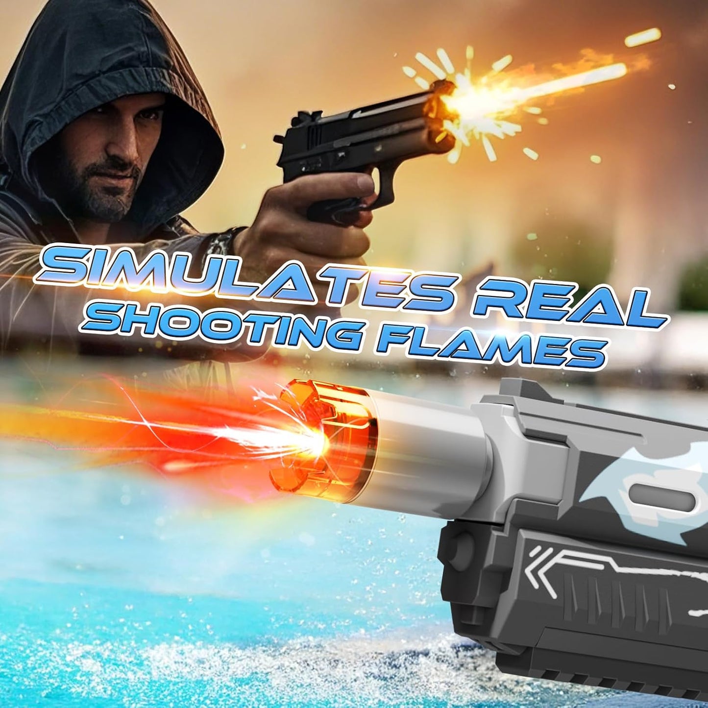 Pistolet à Eau Électrique pour Adultes et Enfants, Pistolet Automatique Grande Portée 8 M LED, Grande Capacité Étanche IP7 (Noir