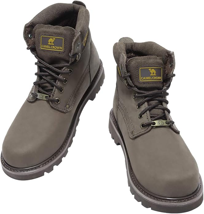 CAMEL CROWN Bottes à lacets Bottes de combat pour hommes Bottes de travail Bottes pour hommes Chaussures de travail en cuir Bottes de travail classiques à tige courte pour extérieur Bottes de loisirs antidérapantes