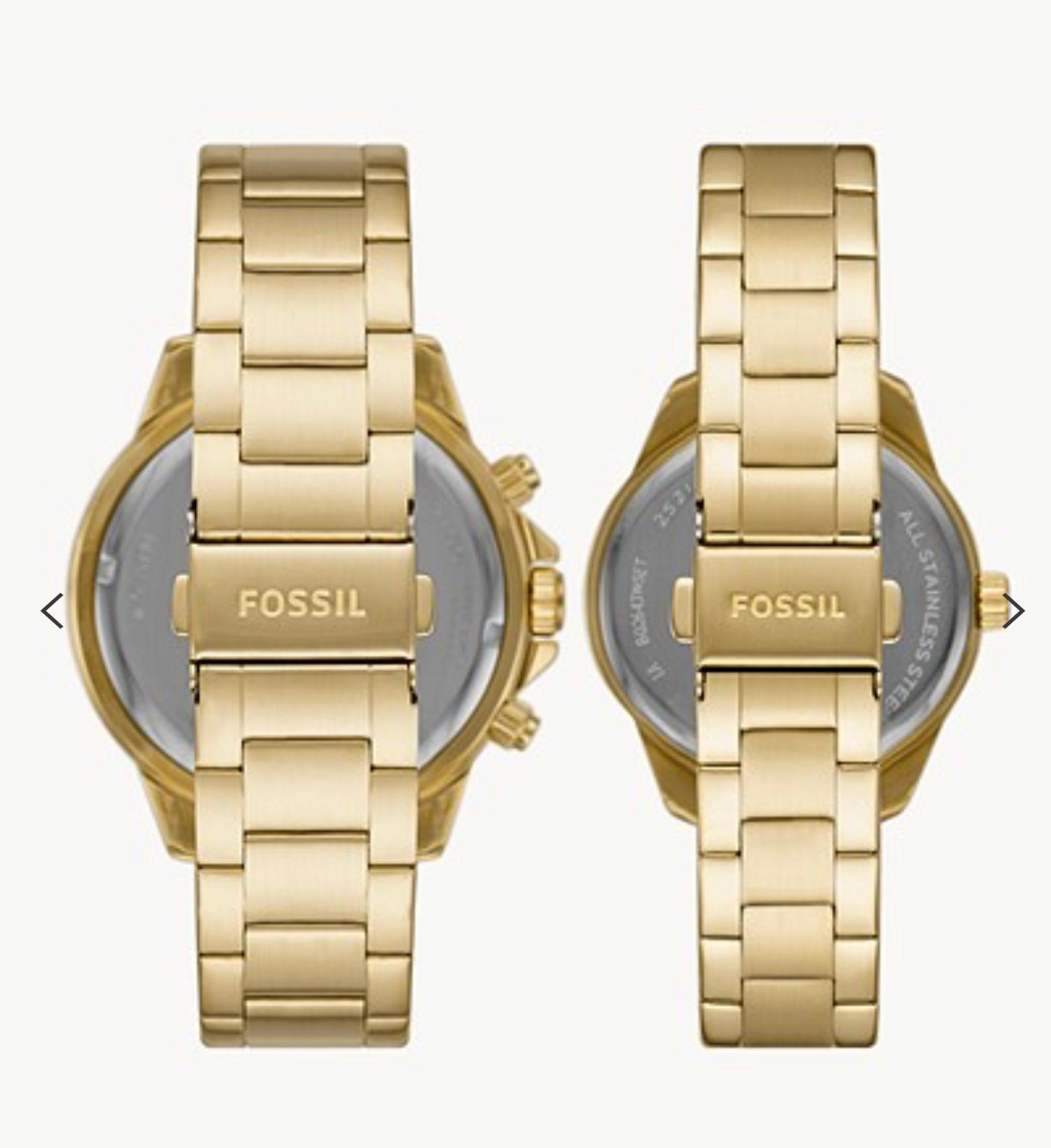 Coffret Montre Fossil Homme & Femme Acier Inoxydable Dorée Multifonctions Neuves