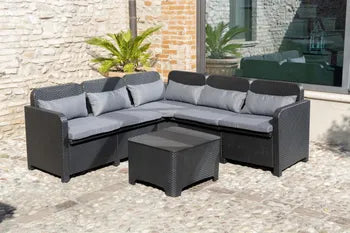 Salon bas de jardin, plastique recyclé, Sorrento CORNER anthracite, 5/6 places