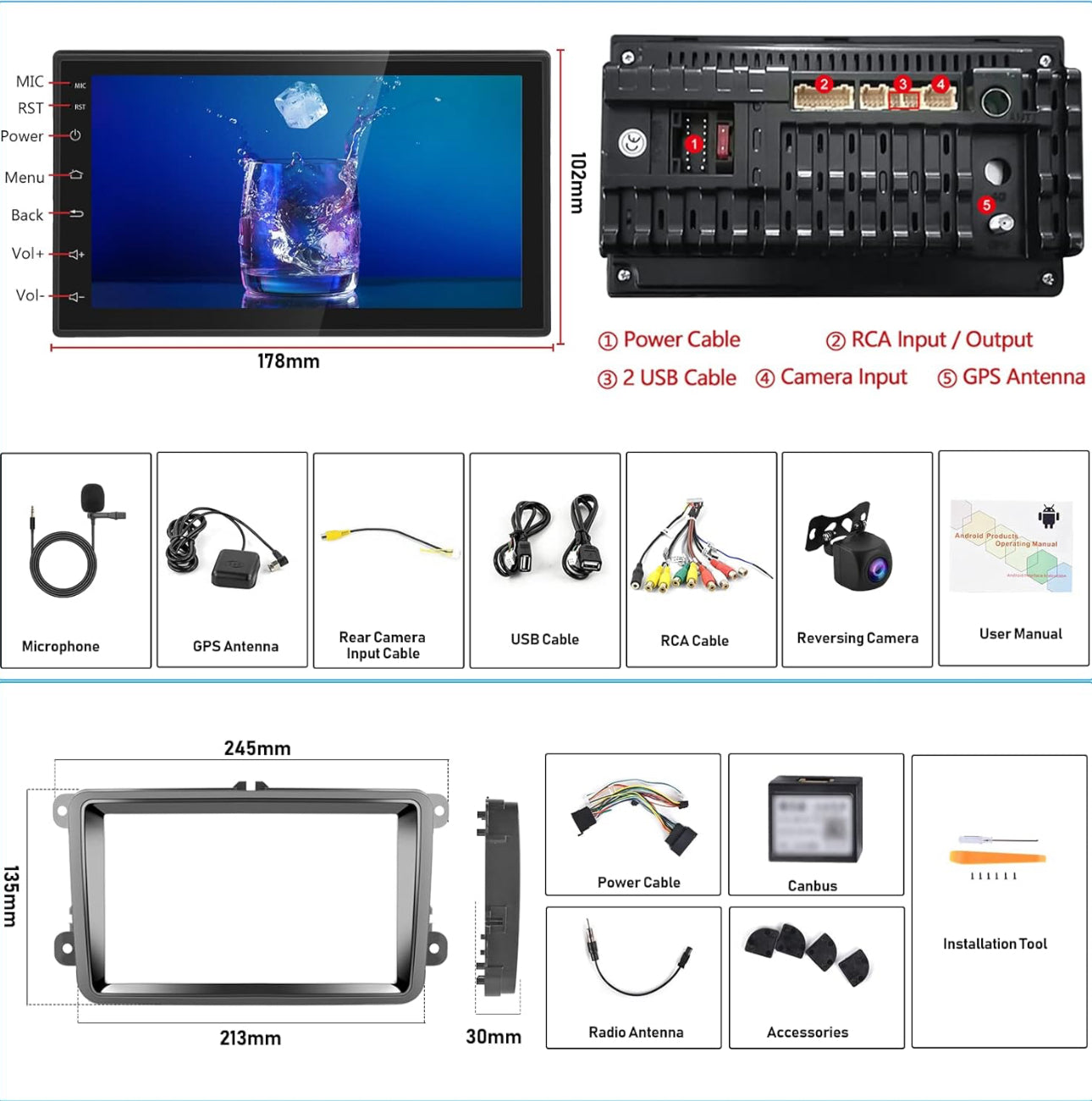 Autoradio pour VW Golf Polo T5 Tiguan Caddy Seat Skoda 2G+64G Android 13 avec CarPlay Android Auto 7 Pouces 2 Din Autoradio avec Navi HiFi FM RDS BT WiFi+Canbus+AHD Caméra de recule