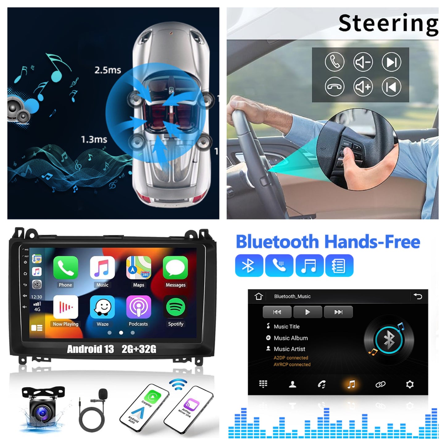 Autoradio 2+32G Android 13 pour Mercedes Benz W164 X164 ML350 ML500 ML280 GL320 GL350 GL450 2008-201