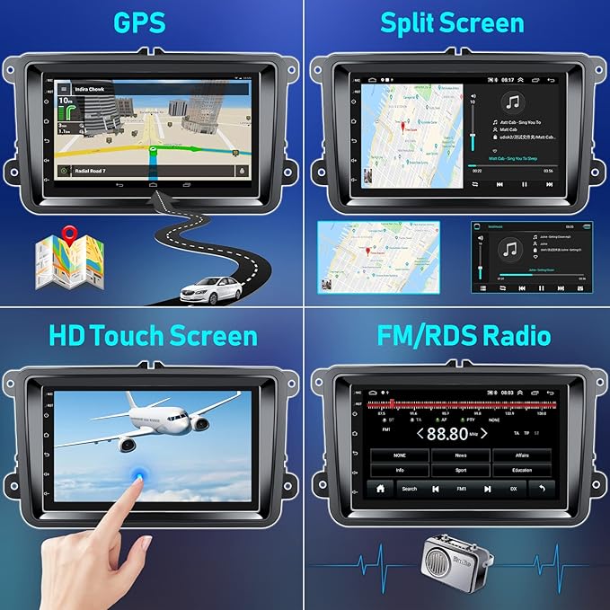 Autoradio pour VW Golf Polo T5 Tiguan Caddy Seat Skoda 2G+64G Android 13 avec CarPlay Android Auto 7 Pouces 2 Din Autoradio avec Navi HiFi FM RDS BT WiFi+Canbus+AHD Caméra de recule