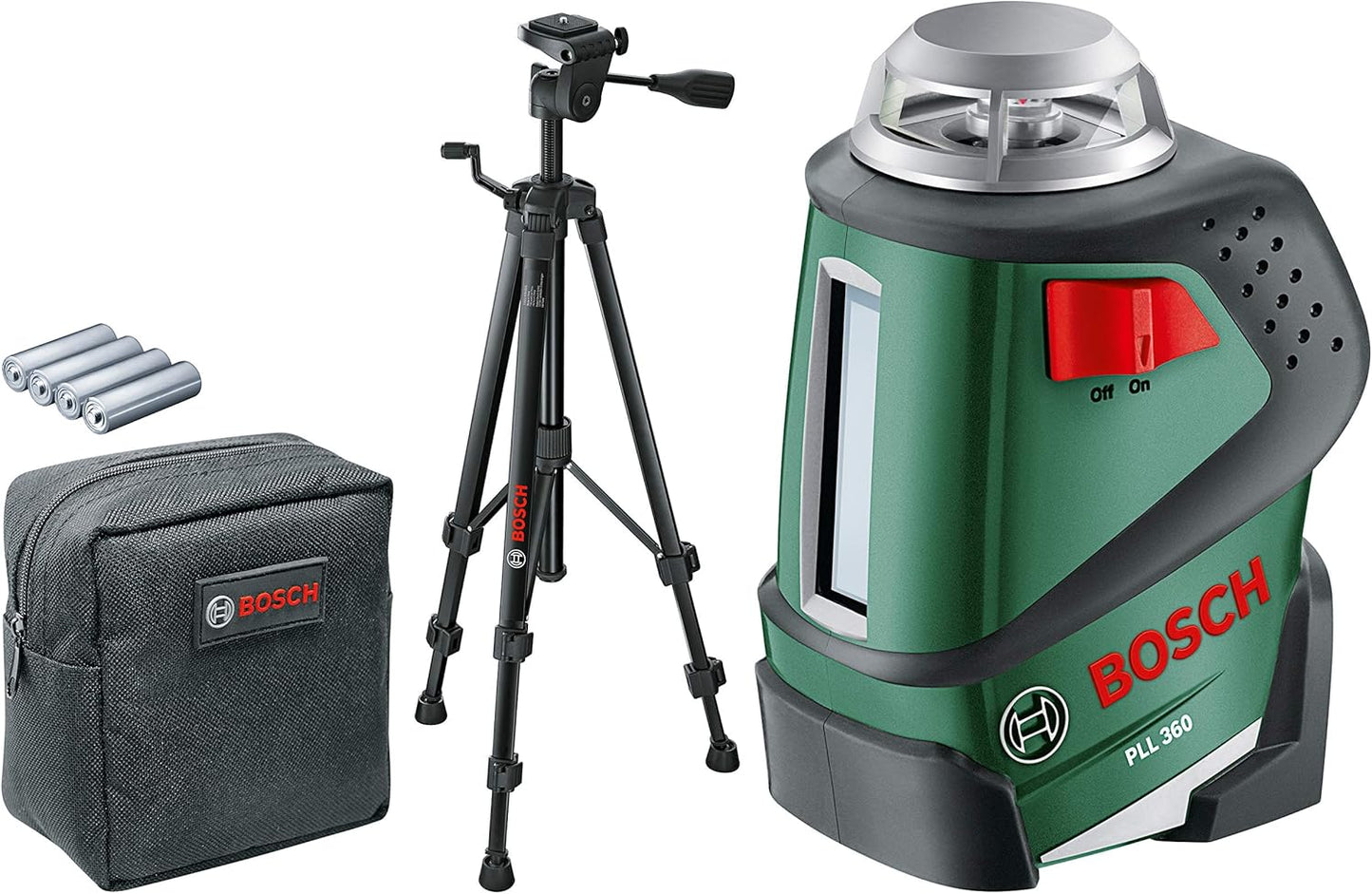 Bosch Home and Garden Laser à lignes croisées PLL 360 Set (trépied, support, 4x piles AA, cendres de protection, zone de travail 20 m, précision de mesure ± 0,4 mm/m), 603663001, noir, vert