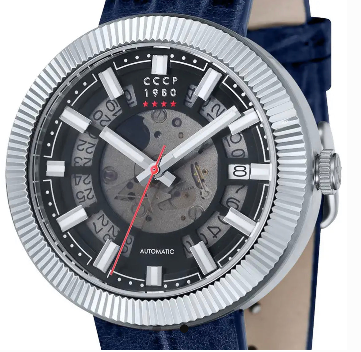 CCCP Monino CP-7025-01 Montre pour homme avec bracelet en cuir véritable Bleu