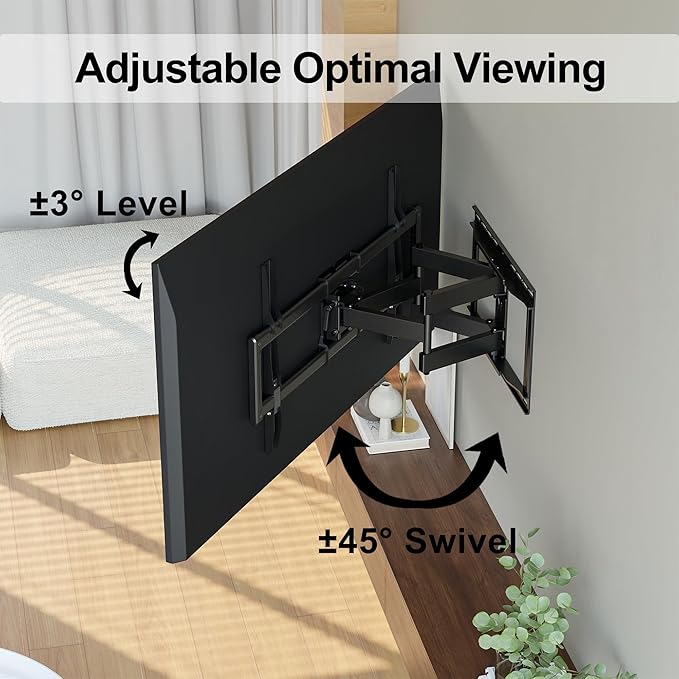 Support Mural TV pour Téléviseurs de 37-85 Pouces, Fixation Murale TV Peut Contenir Jusqu'à 60kg, Support TV Pivotant et Inclinable avec Bras Double Extensible, Max VESA 600x400mm
