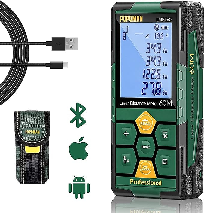 Mesure de distance laser POPOMAN, rechargeable avec Bluetooth 60m Transfert
