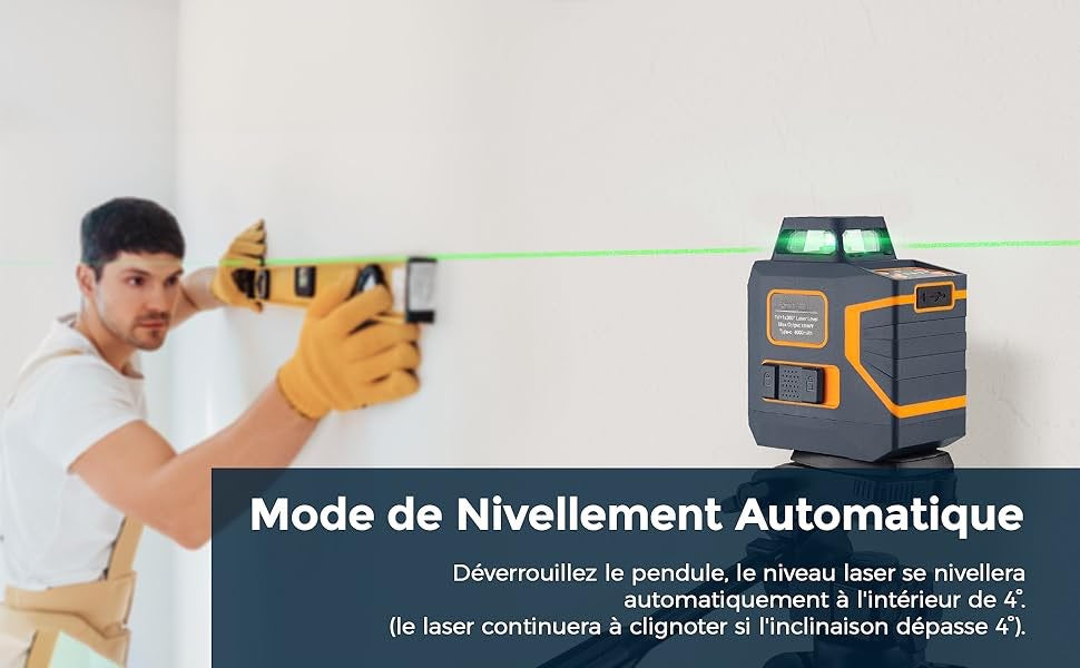 Niveau Laser 360°, Auto-nivelant Ligne Horizontale 360° + Ligne Laser Verticale rechargeable USB-C