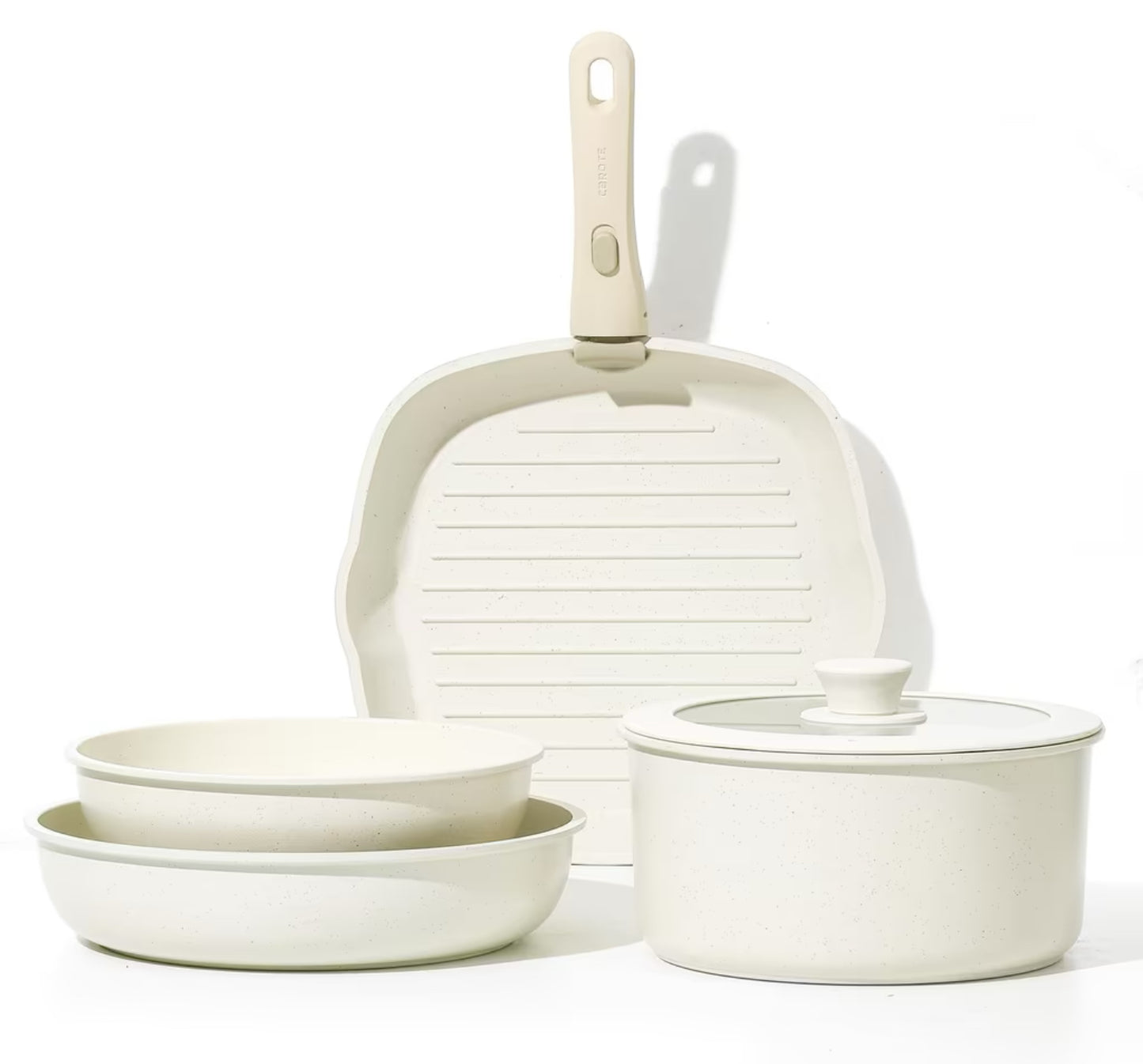 Set de 6 Pièces Carote - Poêles 22, 26, 28cm, Casserole 22cm, Poignée Amovible, Antiadhésif, Couvercles, Batterie Induction