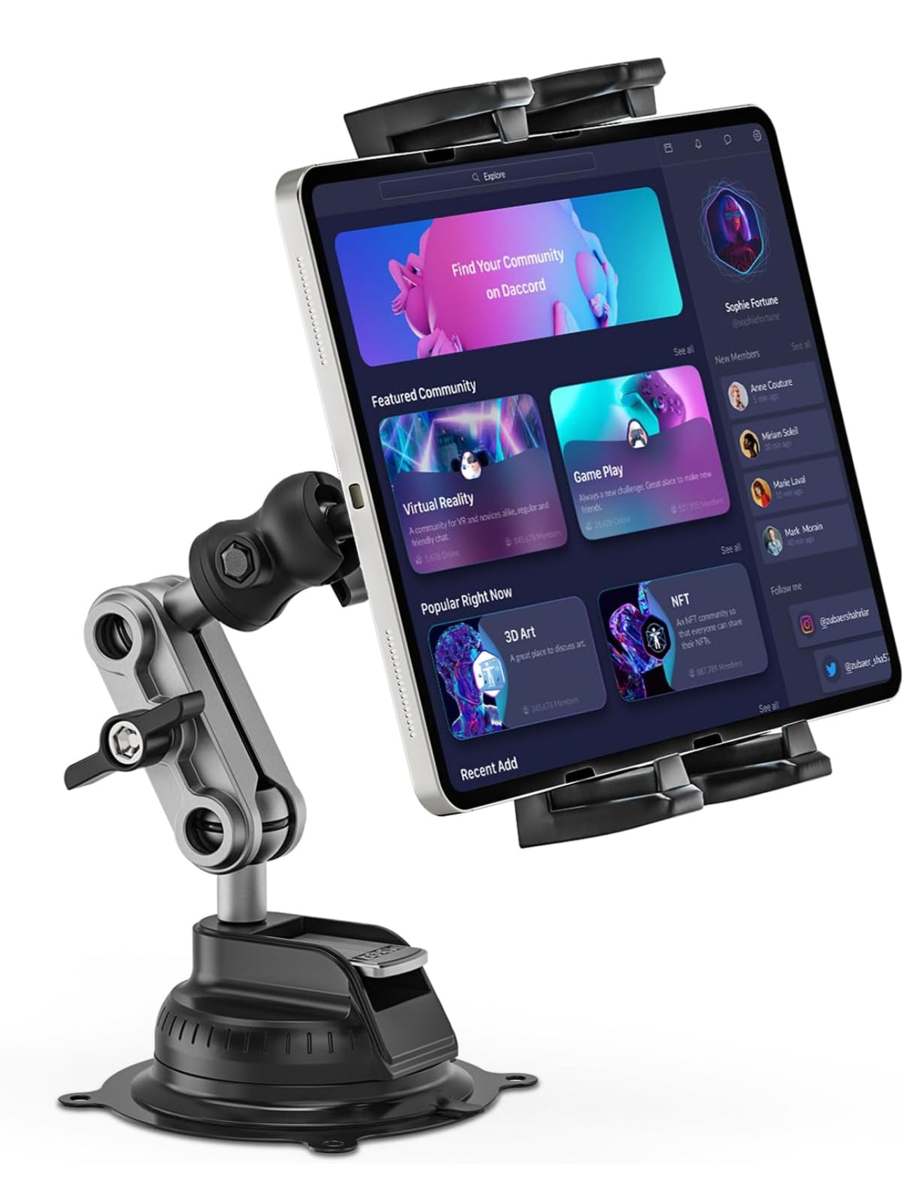 Support Tablette Voiture, Rotation à 360 Degrés Réglable Support iPad de Bord, Support Mural Tablette pour iPad Air Mini, iPhone, 4.7-12.9" Tablettes et Téléphones pour Mural, Voiture, Cuisine