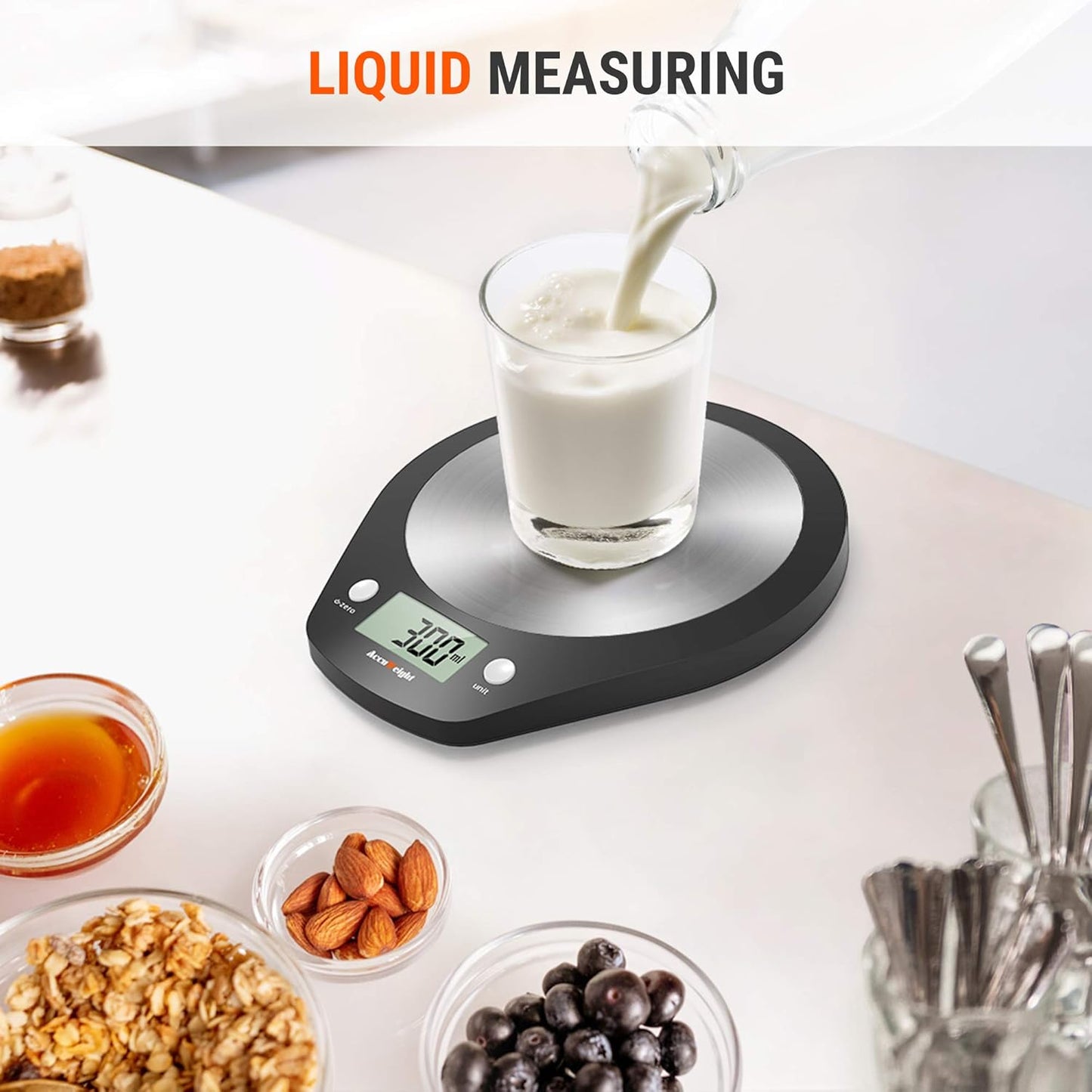 Balance de cuisine numérique 203, pour nourriture ou courrier, en acier inoxydable, fonction de mesure pour liquide en ml, 5000 g, incréments de 0,1 oz ou 1 g
