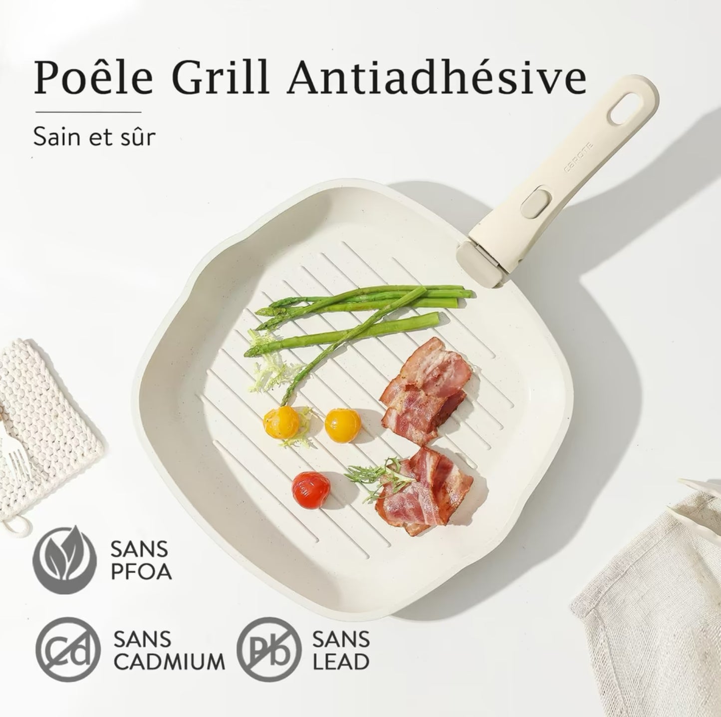 Set de 6 Pièces Carote - Poêles 22, 26, 28cm, Casserole 22cm, Poignée Amovible, Antiadhésif, Couvercles, Batterie Induction