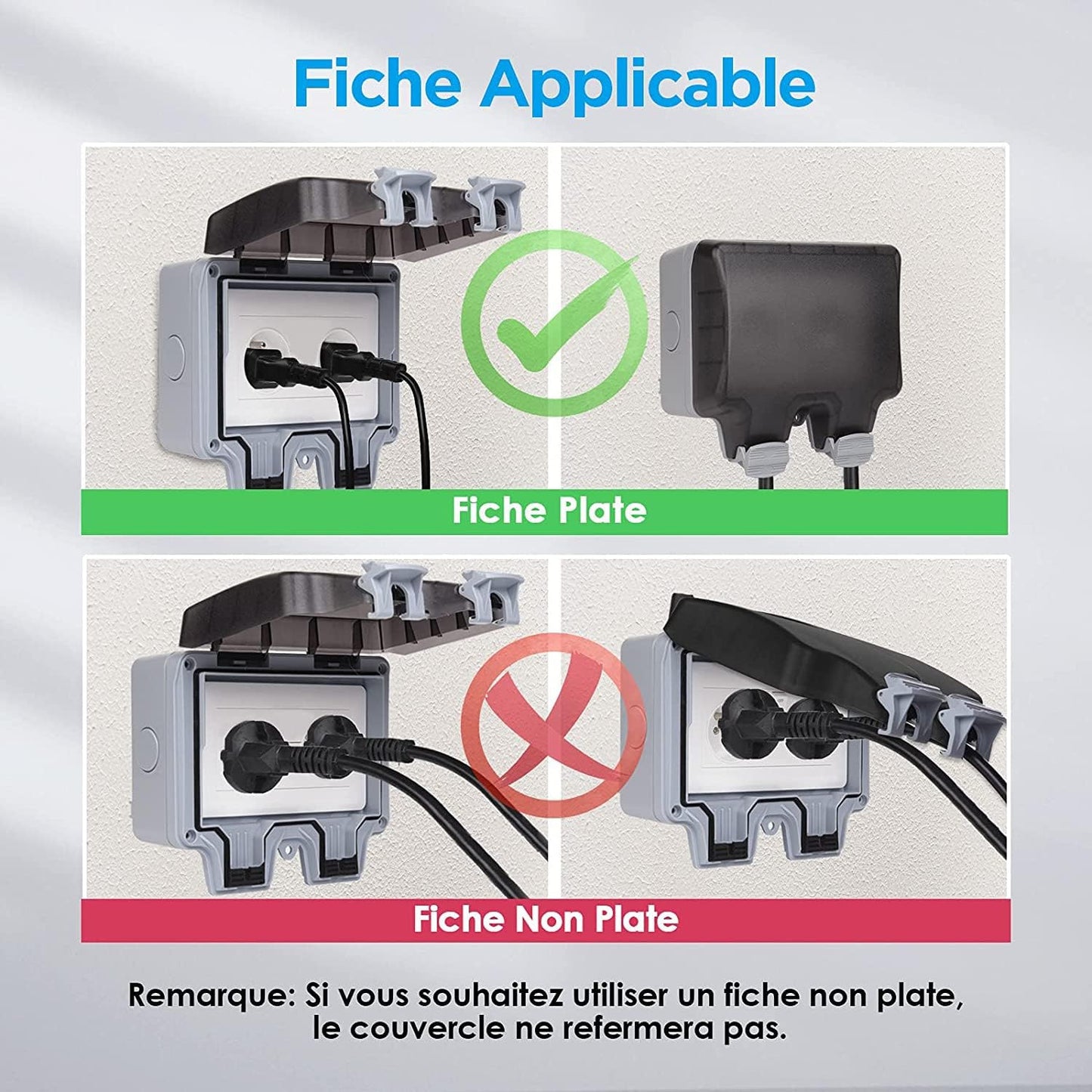 Prise Étanche Double Prise Electrique Extérieure IP66 Étanche Prise Murale 16A
