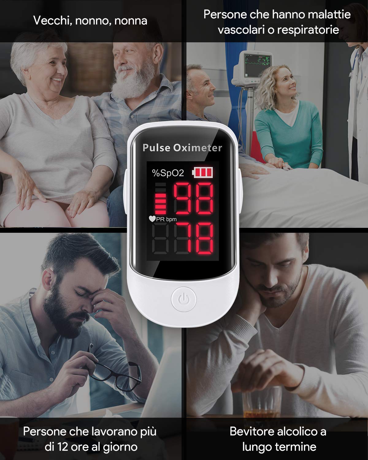 Oxymetre de Doigt, Oxymètre de Pouls Portable Professionnel pour les Mesures de la Fréquence Cardiaque (PR) et de la Saturation en Oxygène (SpO2), Lecture Instantanée