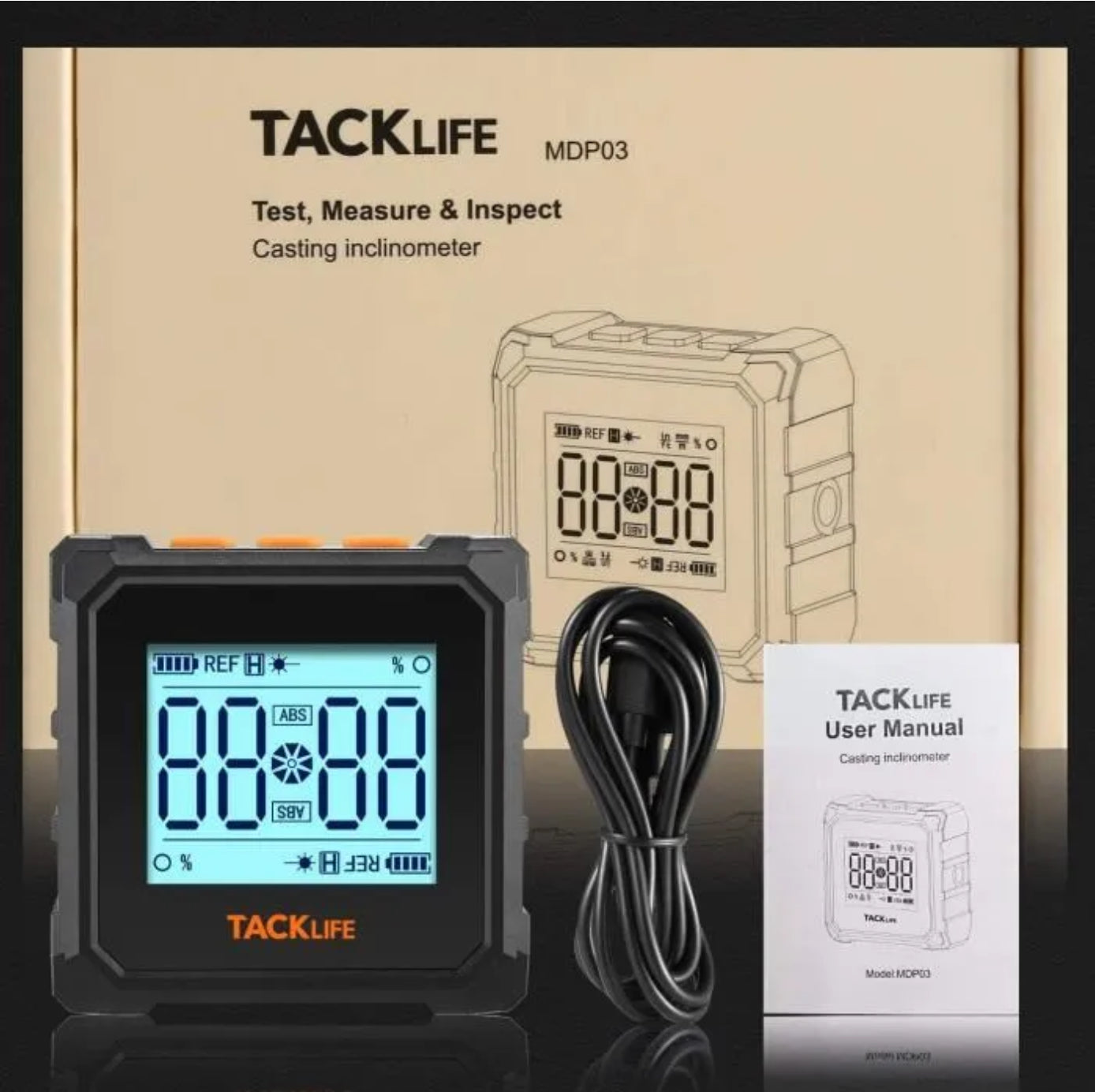 Mini inclinomètre numérique TACKLIFE MDP03 - Mesure d'angle et de pente absolue et relative